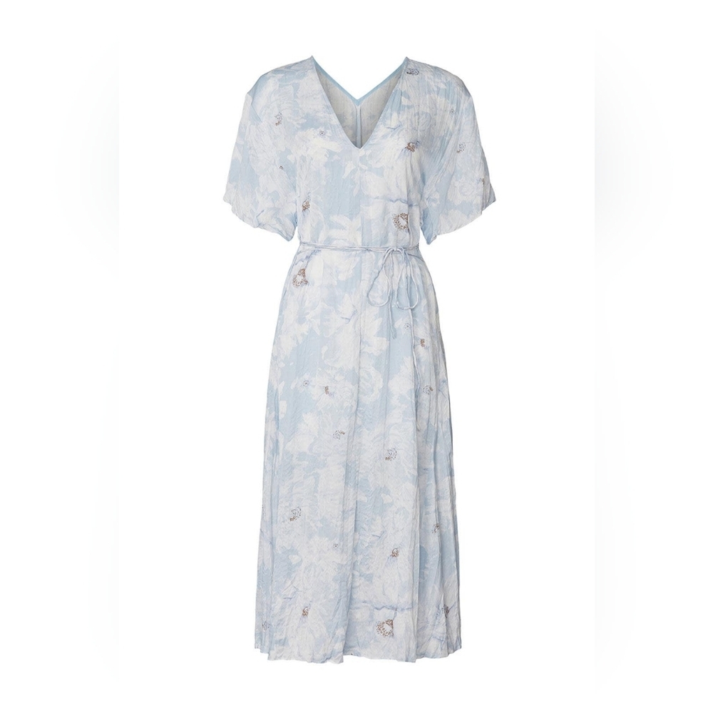 Vince Painted Magnolia V-Neck Midi Dress - Picture 3 of 12